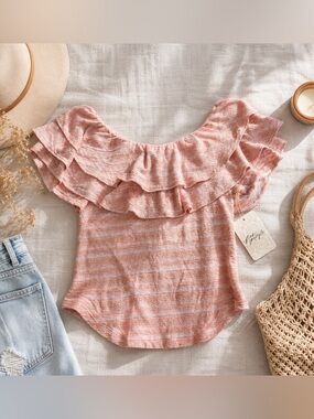 Free People NWT Blush Pink Ruffle Top XL Boho Cottagecore Festival